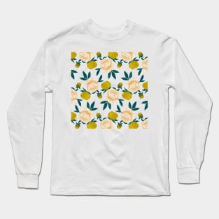 Yellow and Cream Peonies Pattern Long Sleeve T-Shirt